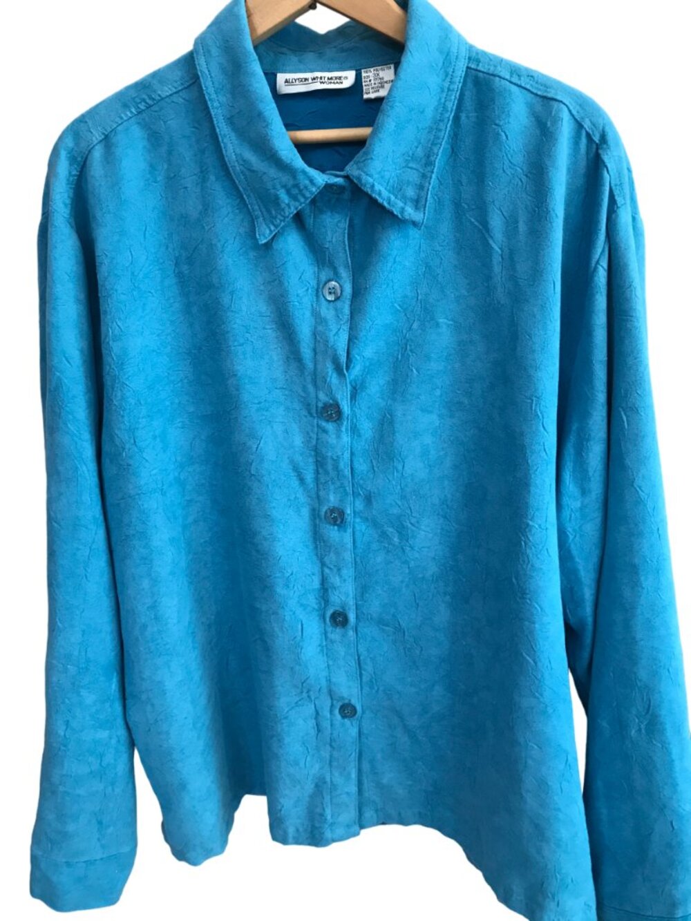 Allyson Whitmore Button-Down Blouse Vintage Teal Turquoise Shirt, Plus Size 3X